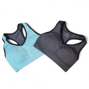 Womens Racerback Sports Bra Set Gray and Teal Medium